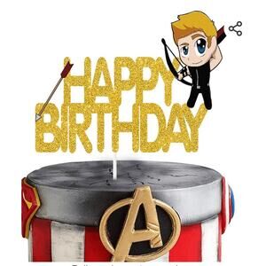gold glitter baby hawkeye happy birthday cake topper the avengers super hero par